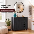 thumbnail image 5 of Naomi Home Amy 5-Drawer Wood Dresser Chest with Cabinet Door, Wooden Storage Cabinet for Bedroom or Living Room, Mobile Storage Organizer & Printer Stand for Home Office, Distressed Black, 5 of 10