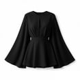 thumbnail image 5 of ClodeEU Women's Long Sleeve Crewneck A Line Dress with Adjustable Waist ,Solid Color Casual Summer Mini Dress Black,Women's Plus L, 5 of 8