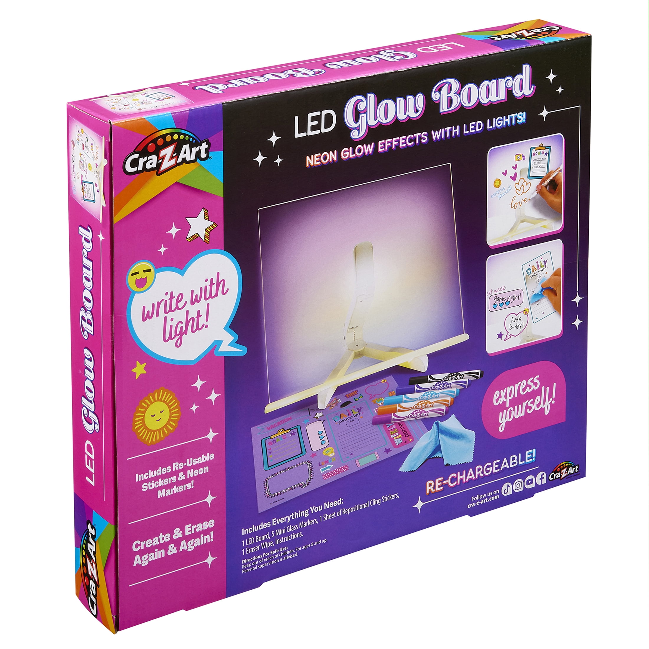 Cra-Z-Art LED Neon Glow Note Board  For Kids, Acrylic Dry Erase Board with Light, Ages 8 and up