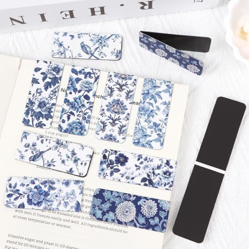 Chinoiserie Magnetic Bookmarks Gifts -  30Pcs Blue and White Porcelain Bookmarks Magnets Vintage Chinoiserie Floral Bird Book Mark Magnetic Page Clips Gift for Women Book Lovers Students Teacher
