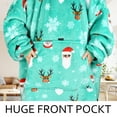 thumbnail image 4 of Catalonia Santa and Deer Print Hoodie Blanket Oversized Sweatshirt,Wearable Sherpa Giant Pullover for Adults Men Women Teenagers Gift, Green, 4 of 7