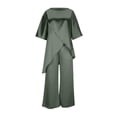 thumbnail image 4 of Satin Two Piece Outfits for Womens Elegant Flowy 3/4 Sleeve Blouse Top Wide Leg Pants Wedding Guest Event Wear Green S, 4 of 6