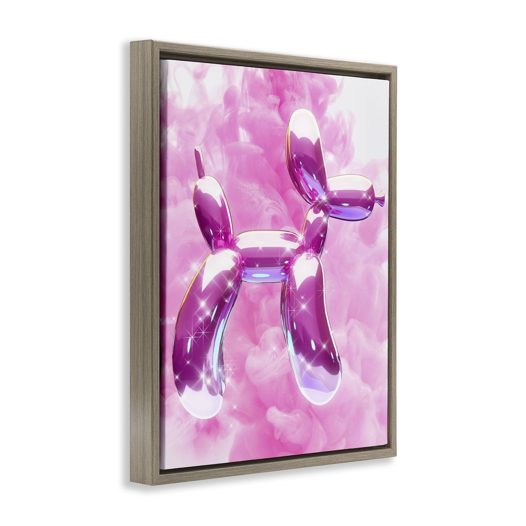 Stupell Industries Glitzy Balloon Dog Abstract Painting Brown Floater Framed Canvas Art Print Wall Art, 17 x 21