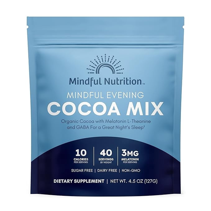 Mindful Nutrition Evening Cocoa Mix with Melatonin, L-Theanine and GABA, Sugar Free, 4.5 oz