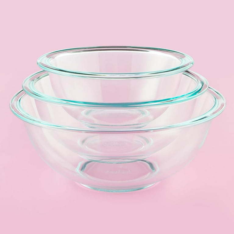 Glass mixing bowl set, preheated oven, dishwasher, freezer, and