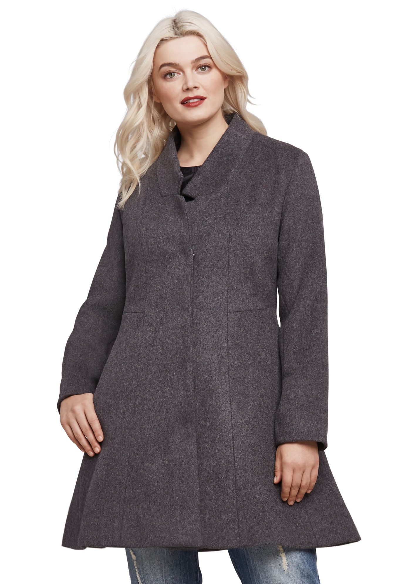 plus size fit and flare wool coat