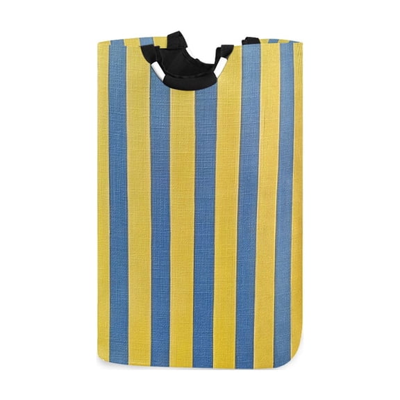 Blue-yellow Vertical Stripes Laundry Basket with Handles Foldable Laundry Hamper Freestanding Washing Bin 50L