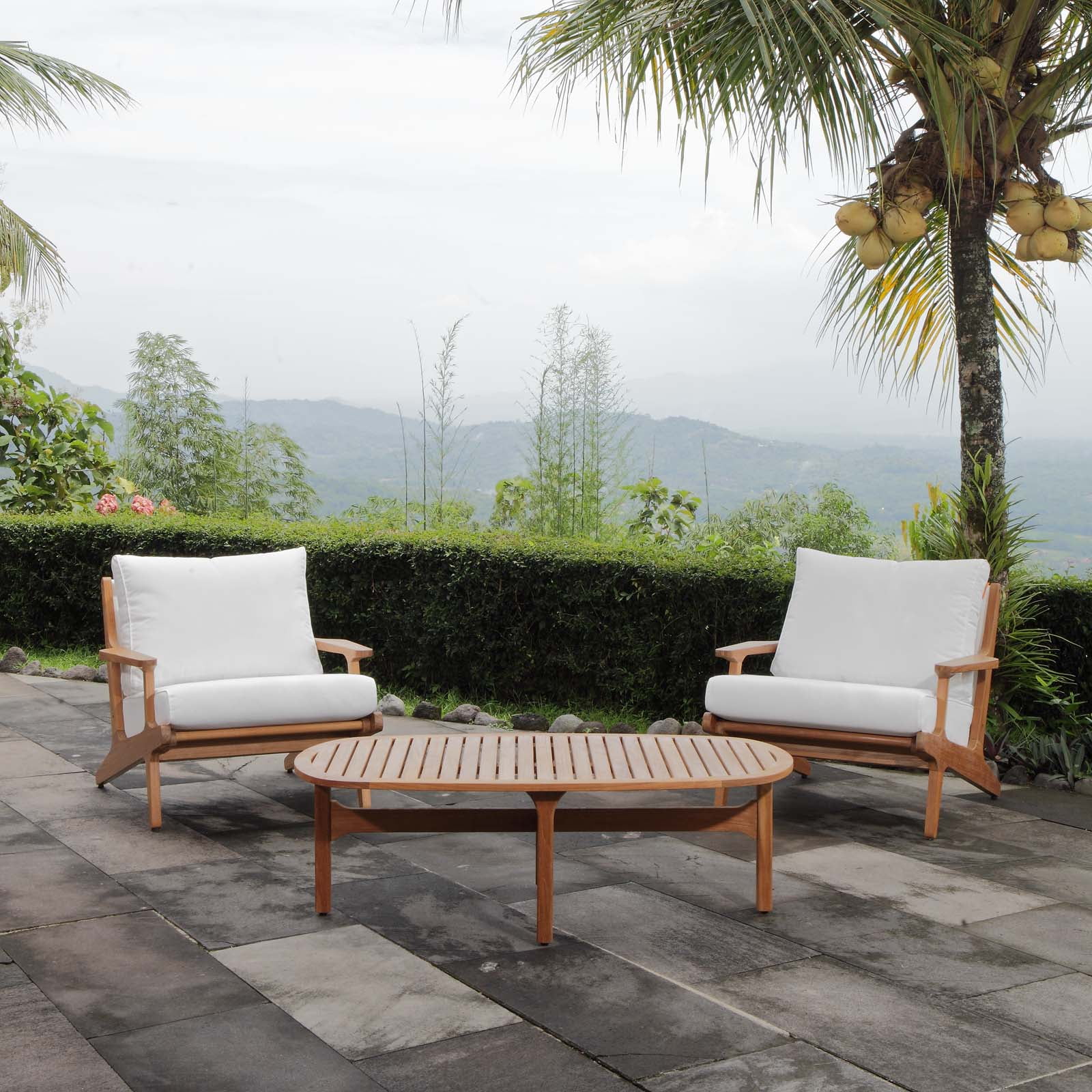 Modway Saratoga 3 Piece Outdoor Patio Teak Set in Natural White