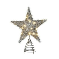 Cinvoph 2pcs Christmas Star Tree Topper & LED String Set, Plug in Golden Glittered Star Tree Topper, Iron Bulbs String Lights for Indoor Office Christmas New Year Holiday Tree Decoration 10"