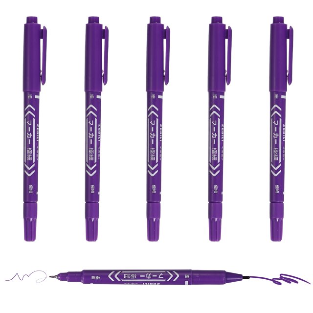 Uxcell Twin Tip Permanent Markers, 6 Pack Purple Fine and Ultra Fine Point Colored Makers Quick Drying Coloring Pen for Writing Drawing on Wood Plastic Metal Glass Stone