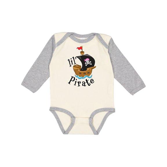 Inktastic Lil' Pirate pirate ship, pink bandana Boys or Girls Long Sleeve Baby Bodysuit