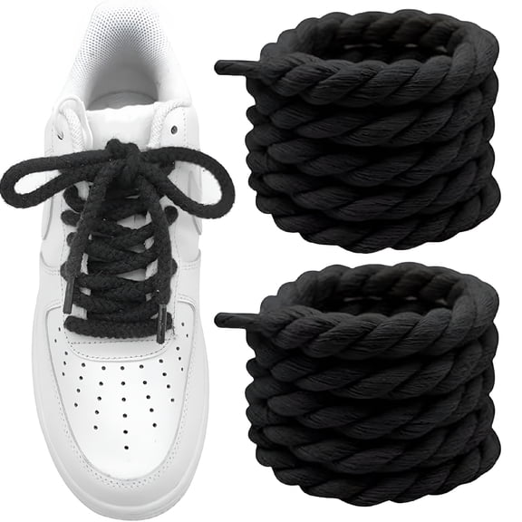 TELOLY Thick Rope Shoe Laces for Sneakers, DIY Chunky Jumbo Shoelaces for Customization, Black
