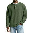 thumbnail image 2 of Lumtrix Men's Waffle Henley Shirts Crewneck Lightweight Top Long Sleeve Causal Button Down Pullover T Shirt Army Green XL, 2 of 7