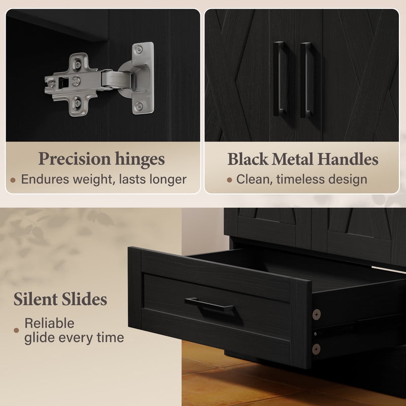 Lumihaven 24" Bathroom Vanity with Resin Sink, Freestanding Wood Vanity Cabinet with 2 Doors & 1 Drawer, Undermount Sink Storage Cabinet, Black
