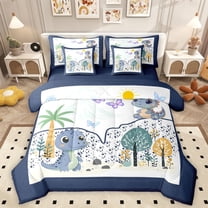 Homewish Kids Children Cartoon Dinosaur 7-Piece Twin Bedding Sets,Kawaii Jungle Animal Bedding Comforter Set,Cute Dino Breathable Sheet Sets,Lightweight Room Decor,Reversible