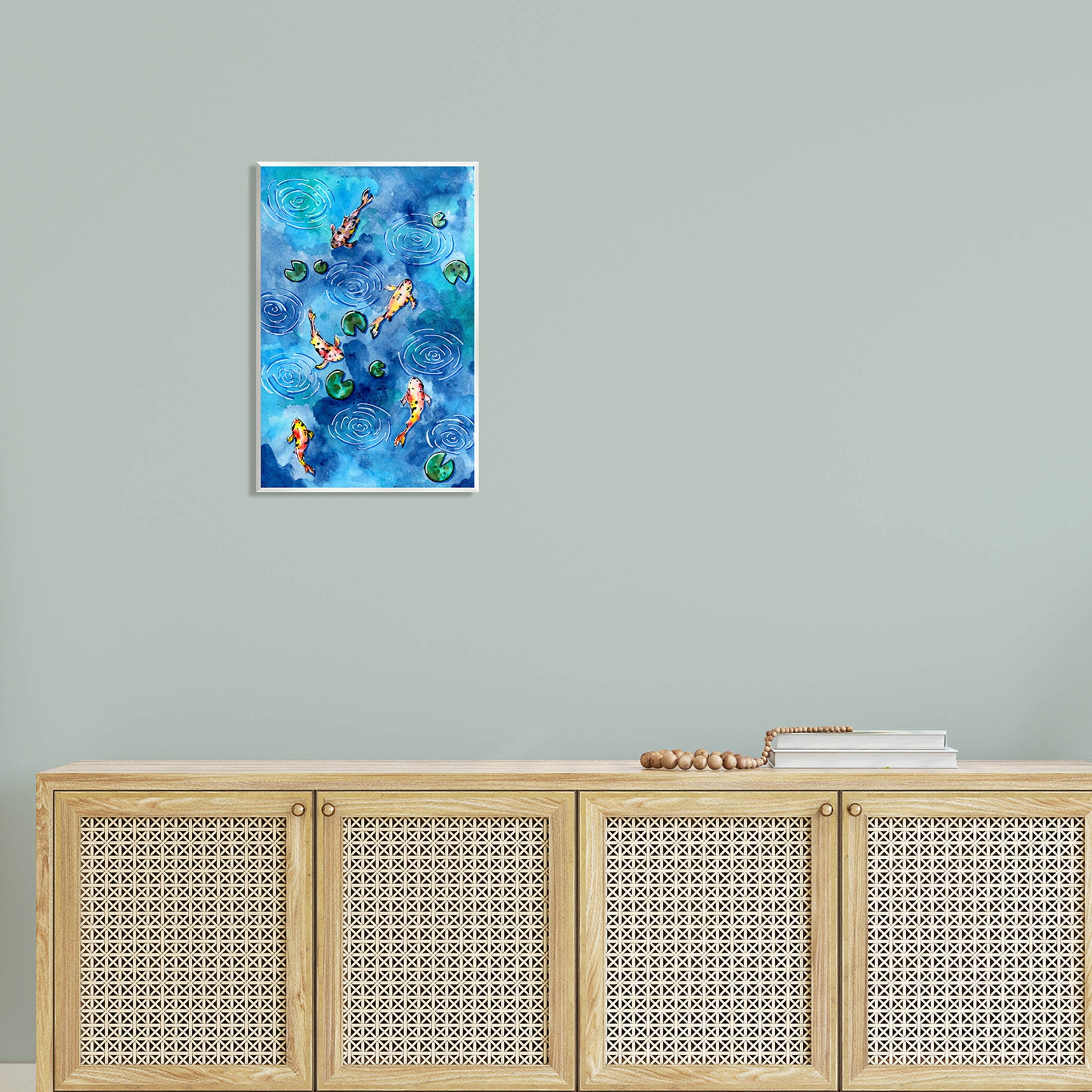 Koi Fish Ripples Pond Lilies Animals & Insects Painting Unframed Art Print Wall Art