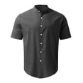 thumbnail image 3 of RYRJJ Mens Banded Collar Linen Cotton Shirts Casual Summer Beach Button-Down Short Sleeve Shirts with Chest Pocket(Dark Gray,S), 3 of 4