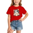 thumbnail image 2 of Girls Short Sleeve Breathable Summer T Shirt Cute Cat Print Kids Casual Tee Soft Fashion, 2 of 4