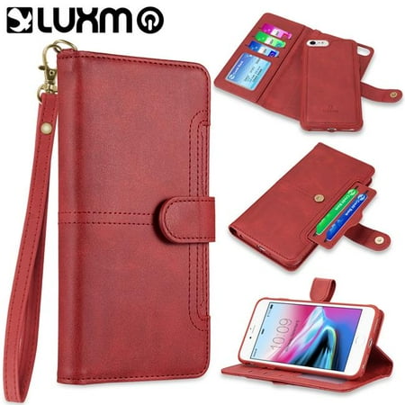 Detachable Id Window - Dream Wireless LPFIP8-NAPA-RD Luxmo The Napa Collection Leather Detachable Wallet Case with Id Windows & Extra Card Slots for iPhone 8, 7 & 6 - Red