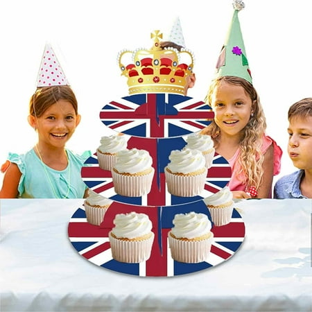

Union Jack Cupcake Stand - 3 Tier Cake Stand with Union Jack Flag Design - Union Jack Tableware Supplies for Cake & Cookies Stand Birthdays Parties Anniversaries and Celebrate