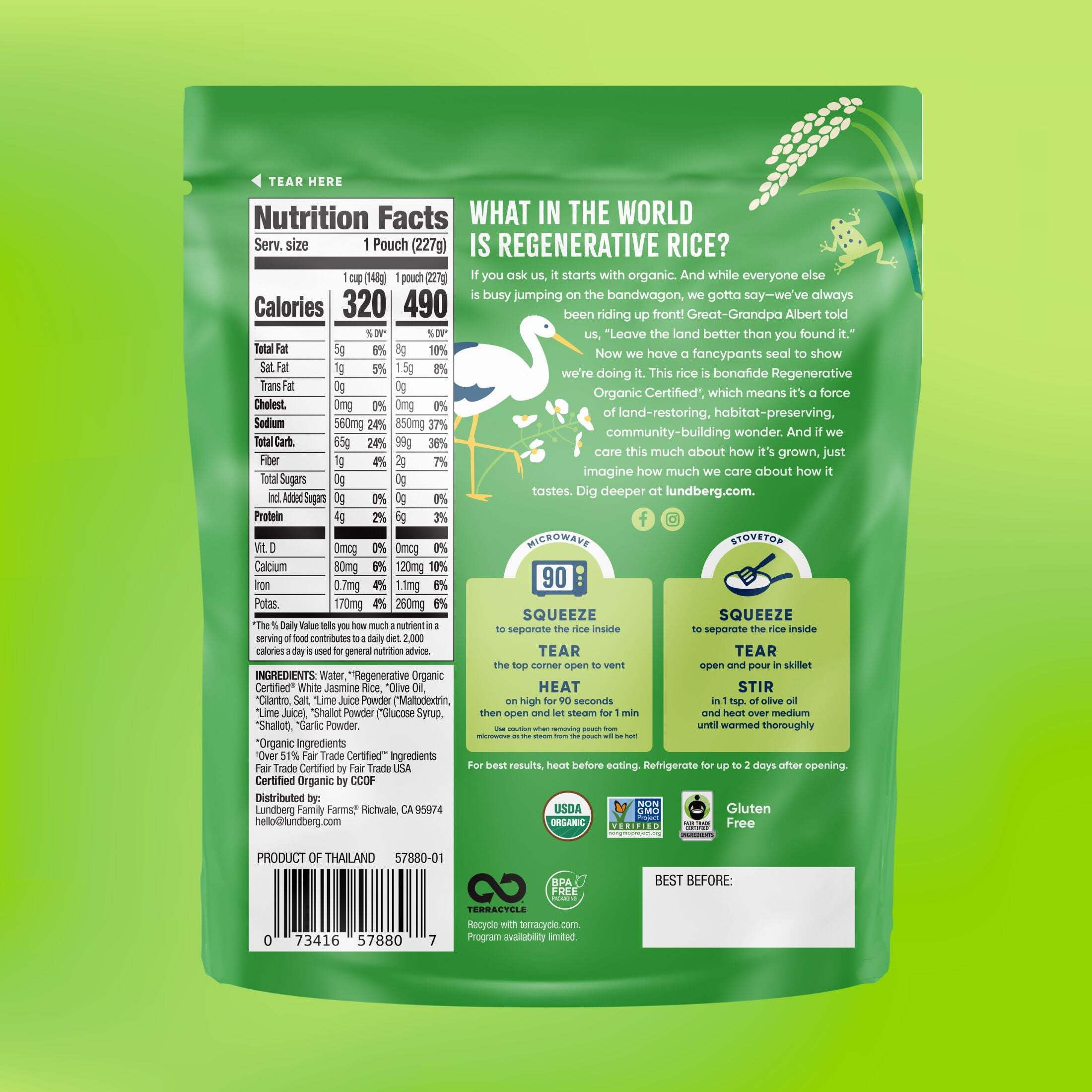 (6 pack) Lundberg Organic Cilantro Lime Rice - Microwave Ready in 90 Seconds, 8oz Pouch