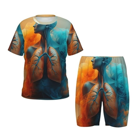 Luyuia Surreal Body Art Print Girls  2-Piece Tie-Dye Pajama Set  Cute Summer Loungewear with Shirt and Tank Shorts Nightwear-4X-Large
