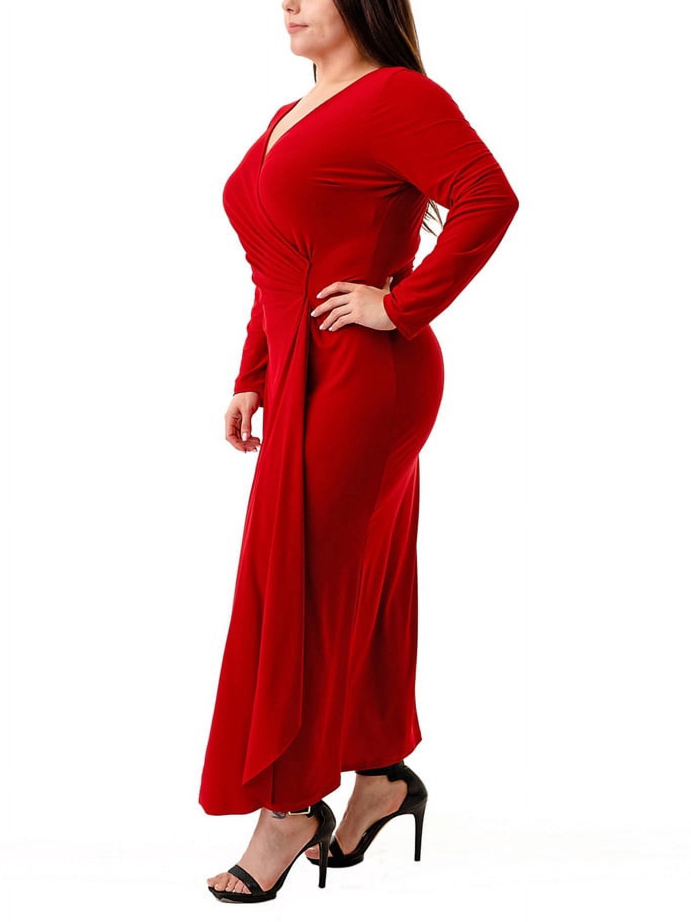 Ella Samani Women's Plus Size Long Sleeve Surplice Maxi Dress with Embellishment