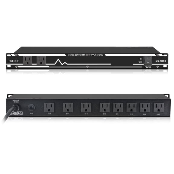Power Conditioner for Audio Equipment, 10 Outlets 30A Rack Mount Audio Digital Pro Power Supply Controller Regulator for Home Theater Sound System Stage Studio (MU-208FX)