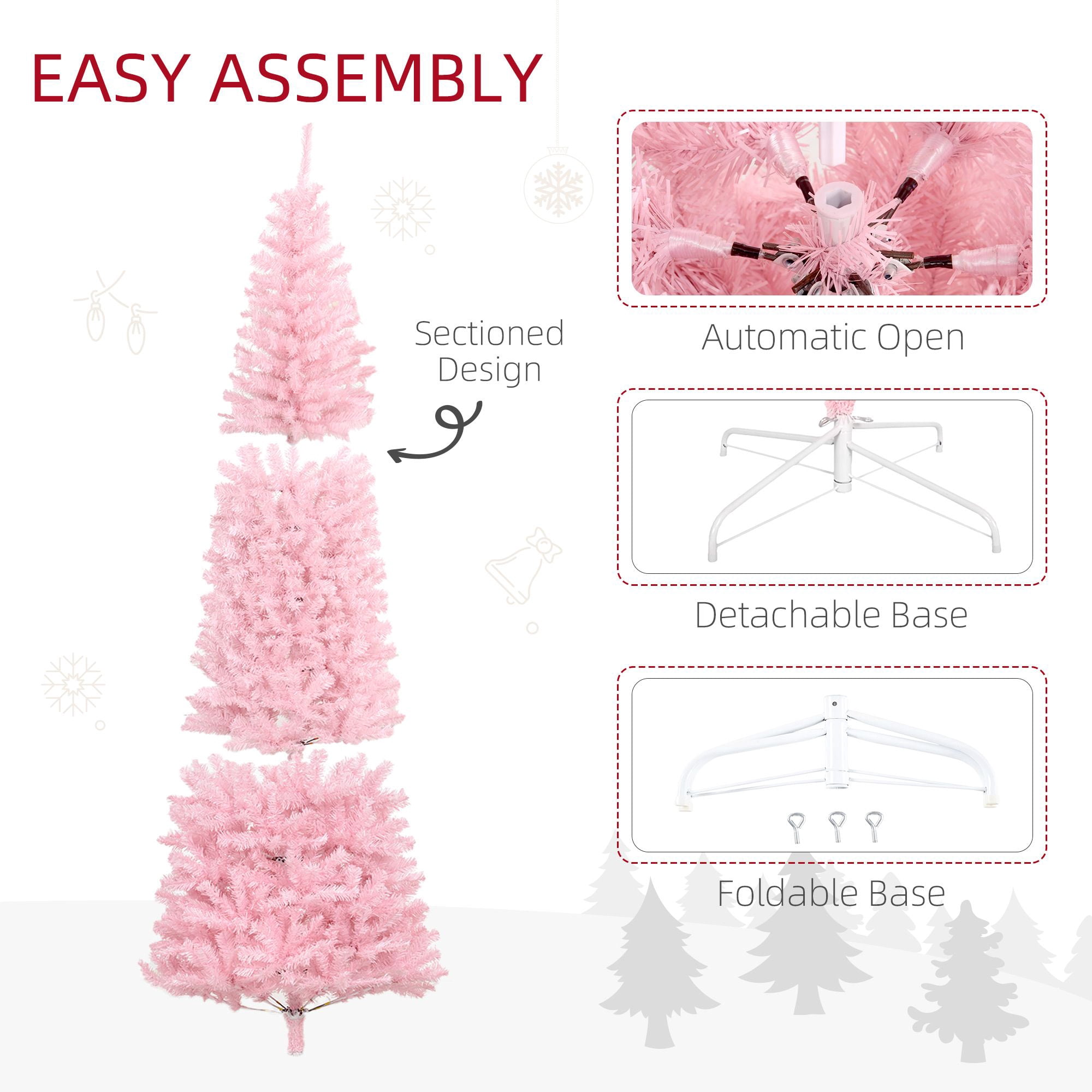 8ft Pencil Christmas Tree, Unlit Artificial Christmas Tree Slim Douglas Fir Xmas Tree with Realistic Branches, Halloween Tree with 1168 Tips