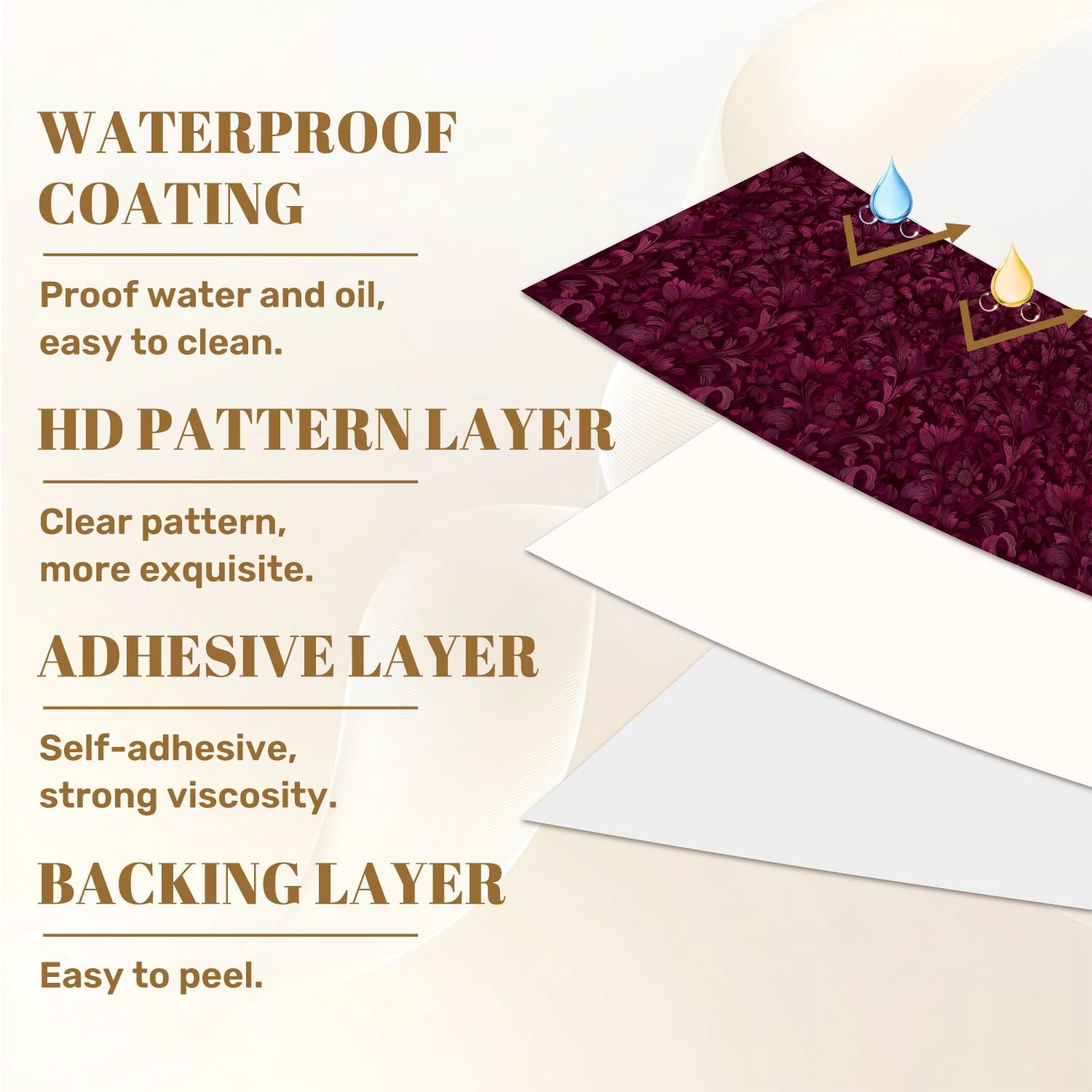 Peel and Stick Wallpaper 23.6in x 9.8ft Luxurious Burgundy Damask Floral Vintage Contact Paper Vinyl Waterproof Self Adhesive Wall Paper for Bedroom Shelf Cabinet Renter Friendly