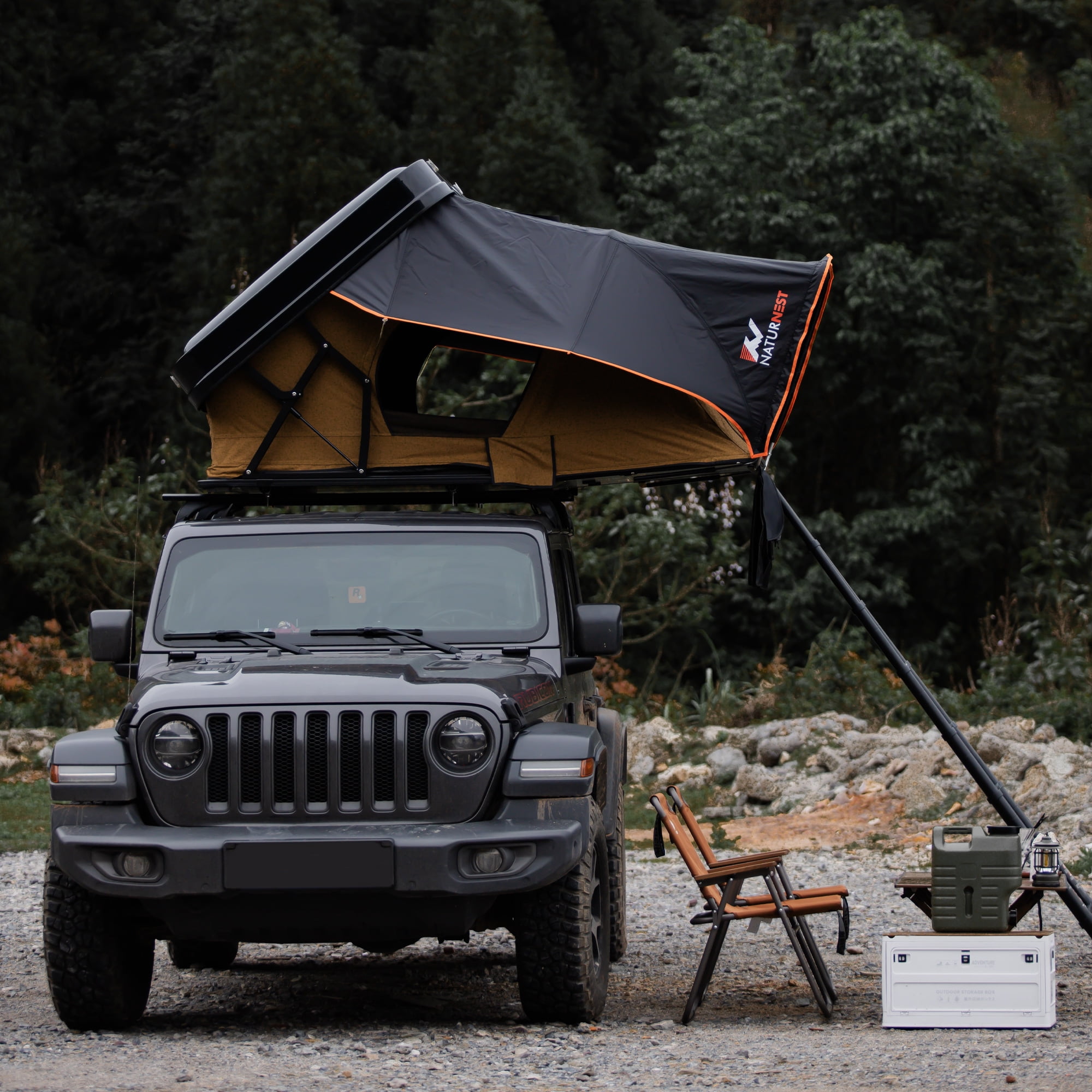 Naturnest Sirius 2 Hard-Shell Rooftop Tent – ABS Aluminium, Elevated Design for Jeep Wrangler Pickup W/ Mattress & Tri-LED Strip Light