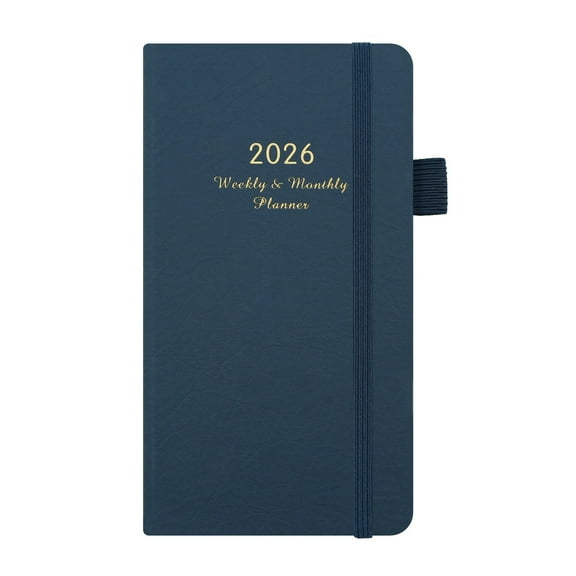 Sylvtty 2026 Pocket Planner with Elastic Strap Pen Loop Ribbon Bookmark Weekly Monthly Academic Planner 12 Months Schedule Management Hardcover Notebook Journal