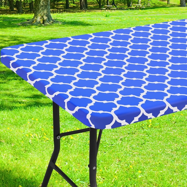 Mantel rectangular para picnic, impermeable, elástico, para mesas de 6 pies, con respaldo de franela lavable (azul, 30 x 72 pulgadas)