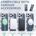 thumbnail image 3 of for iPhone 16 Pro Magnetic Case with 360 Rotating Ring Kickstand, Compatible with MagSafe, Denim Texture Metal Hard PC Stylish Anti-Scratch Wireless Charging Shockproof Phone Cover, Blue, 3 of 10