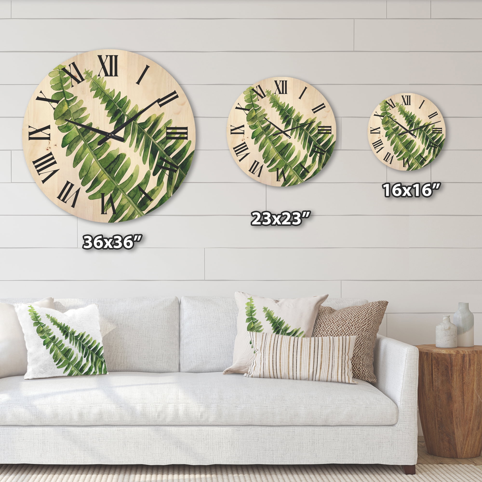 Designart 'Fern Plant Leaves Detail I' Farmhouse Wood Wall Clock
