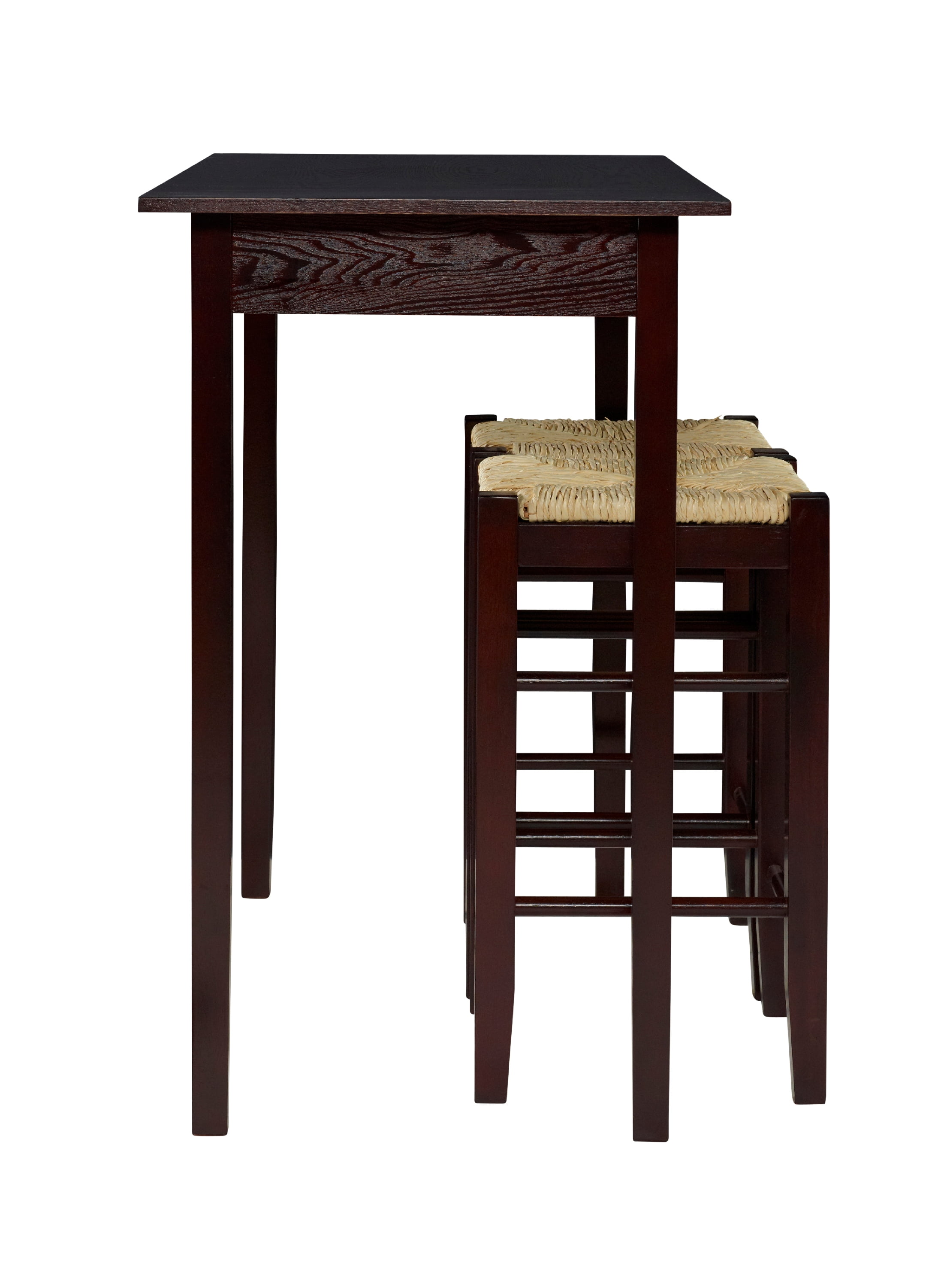 Linon Perkins 3-Piece Counter Height Dining Set with Seagrass Rush Seat, Espresso