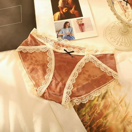 uublik Brief Panties for Women High Waist Breathable Briefs Soft Underpants Ladies Stretch Panties Lace Underwear Orange