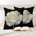 thumbnail image 3 of Flower Black Outdoor Waterproof Pillow Covers, Gold White Abstract Floral Aesthetic Decorative Square Throw Pillowcase Sofa Cushion Sham for Patio/Couch/Chair, 24"x24" 2 Pack, 3 of 8