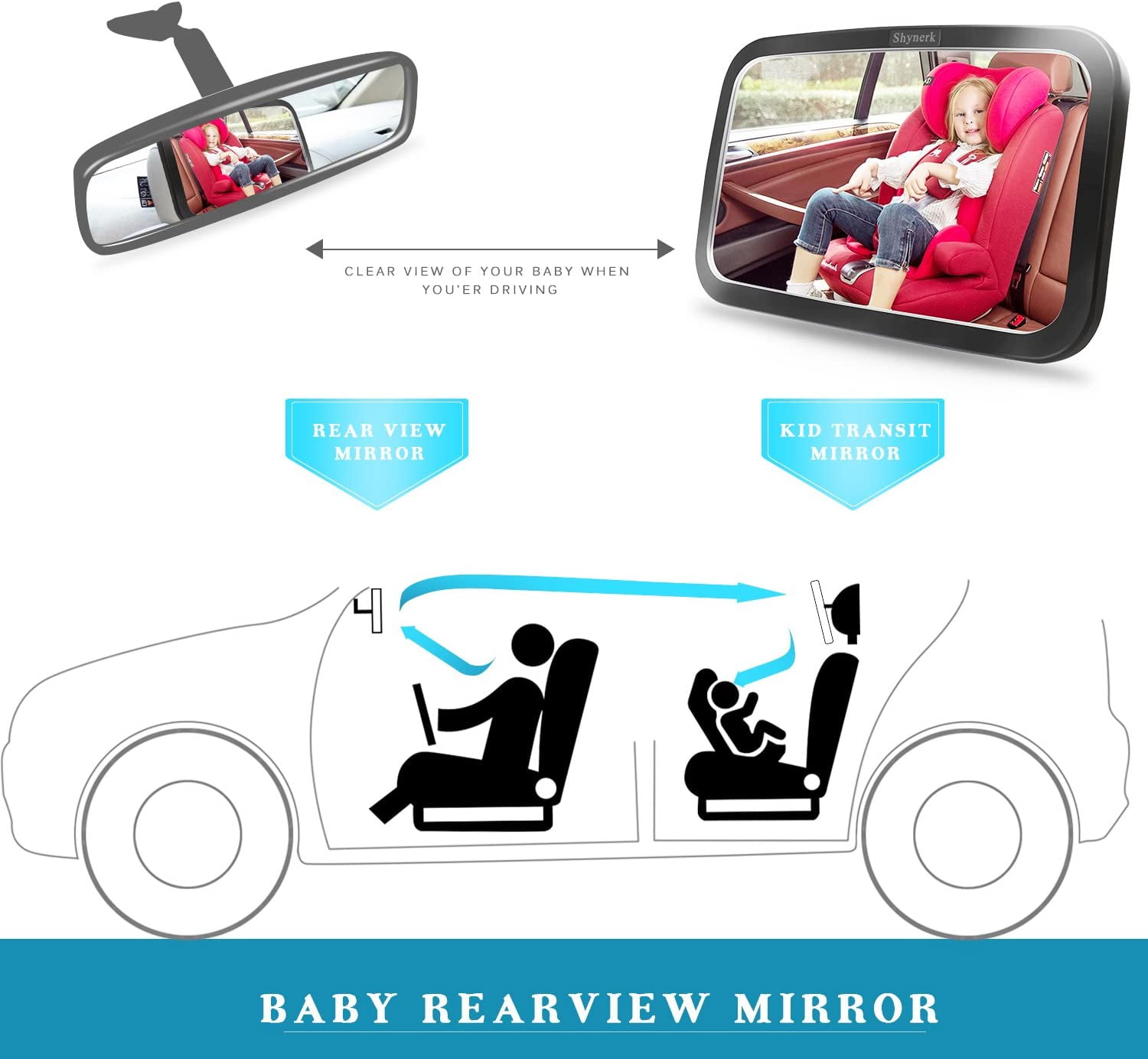 Baby Car Mirror, Safety Car Seat Mirror for Rear Facing Infant with Wide Crystal Clear View, Shatterproof, Fully Assembled, Crash Tested and Certified