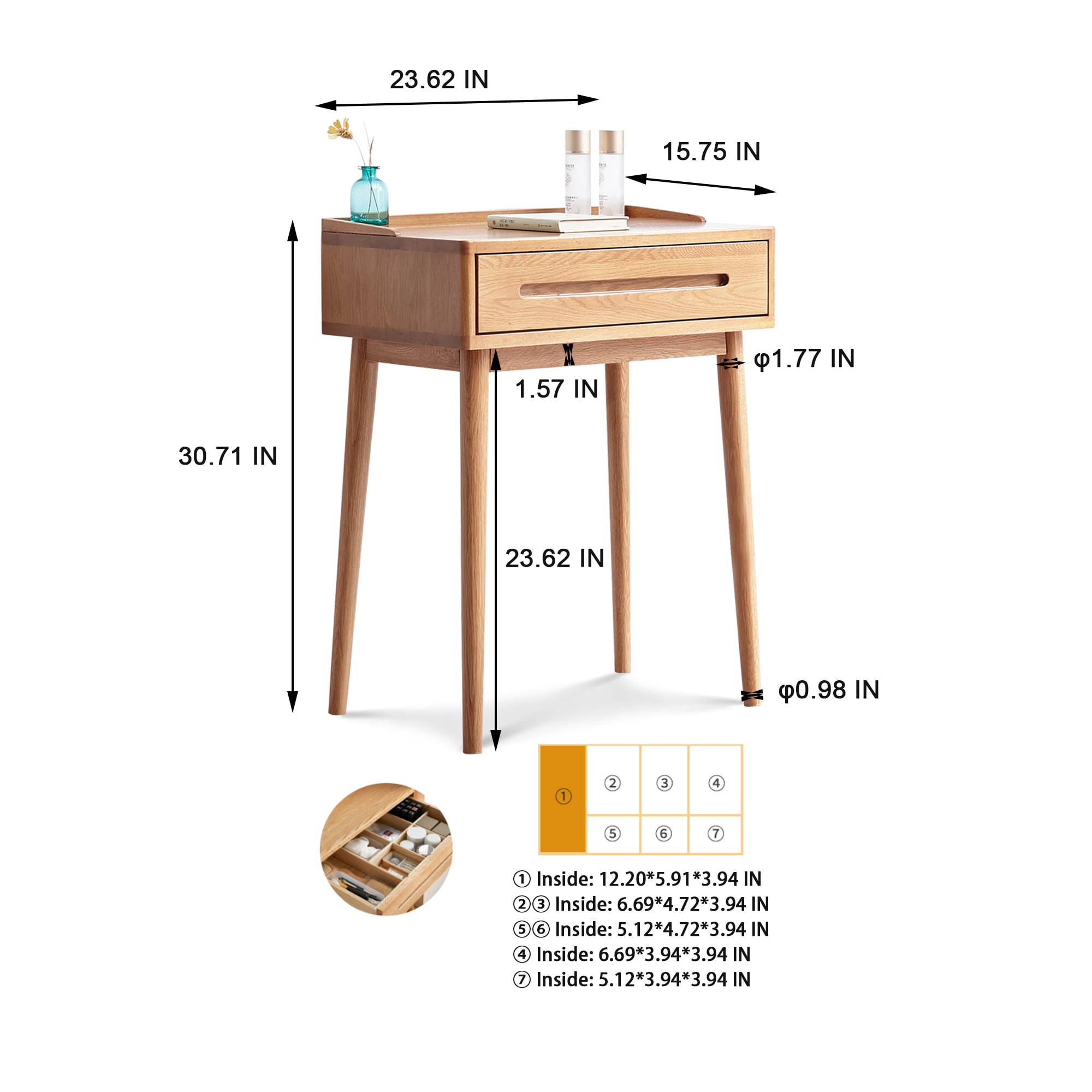 MAYEERTY Solid Wood Dresser Bistro Table with Storage Drawer – Natural Oak Finish
