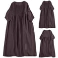 thumbnail image 2 of Tumotour Cottton And Linen Dress For Women 2025 Spring Summer Loose Crewneck Puff Sleeve Elegant Pleated High Waist Mini Dresses, 2 of 8