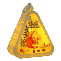 Yucurem Christmas Hanging Triangle Lantern with LED Lights, Light Up Christmas Theme Night Light for Christmas Tree & Home Decor Gifts (White Santa)