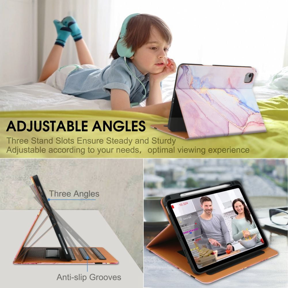 iPad Pro 12.9 Case 2022/2021/2020/2018, iPad 12.9 Inch Pro Case 6th/5th/4th/3rd Generation w/Pencil Holder, Folio Stand Protective Cover w/Auto Sleep/Wake, Multiple Viewing Angles, Pink Cloud