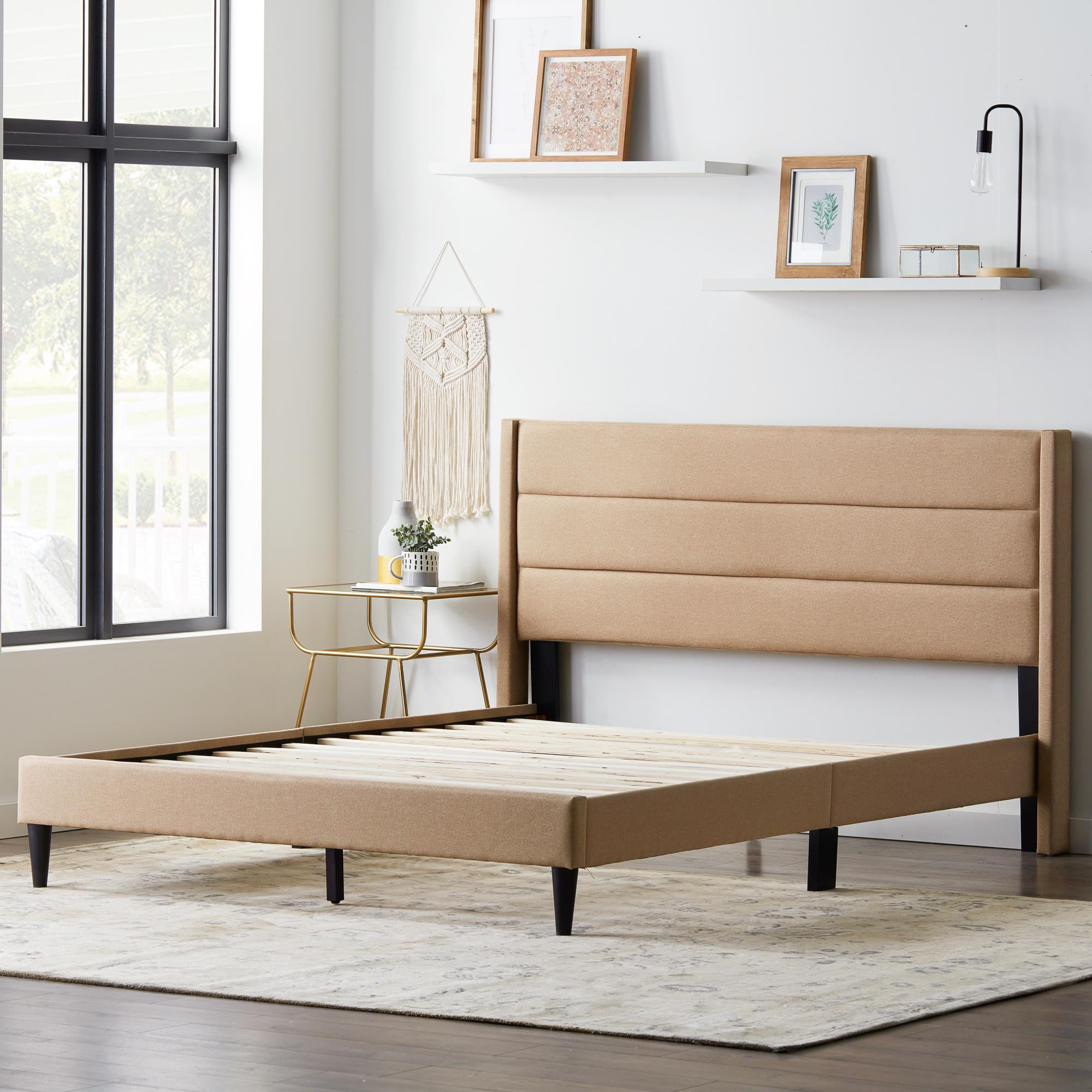 Rest Haven Linen Inspired Triple Lined Upholstered Bed, Twin XL, Beige