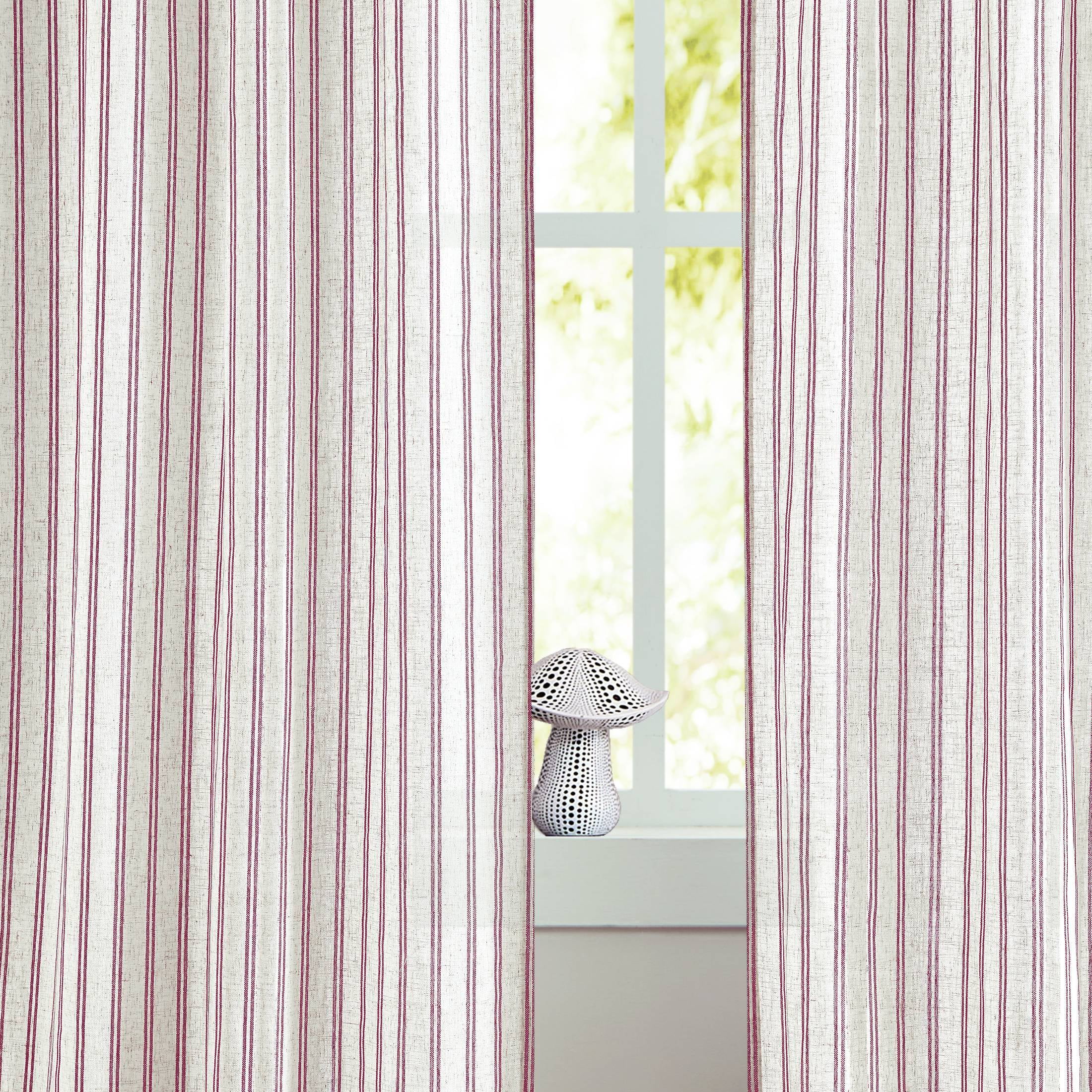 AZZCIA Red Striped Linen Semi Sheer Grommet Curtain Panels, 2 Panels, 40"W x 95"L