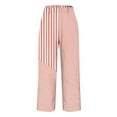 thumbnail image 3 of XUNKUSGA Linen Pants Women Casual Straight Leg Capri Pants Fashion Stripe Beach Pants for Women Lightweight Baggy Summer Vacation Womens Trousers with Pockets S-2XL Orange, 3 of 4
