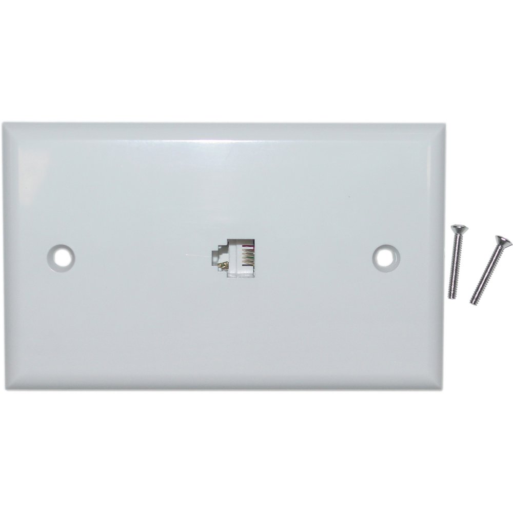 2 Line Telephone Wall Plate, White, RJ11, 4 Conductor