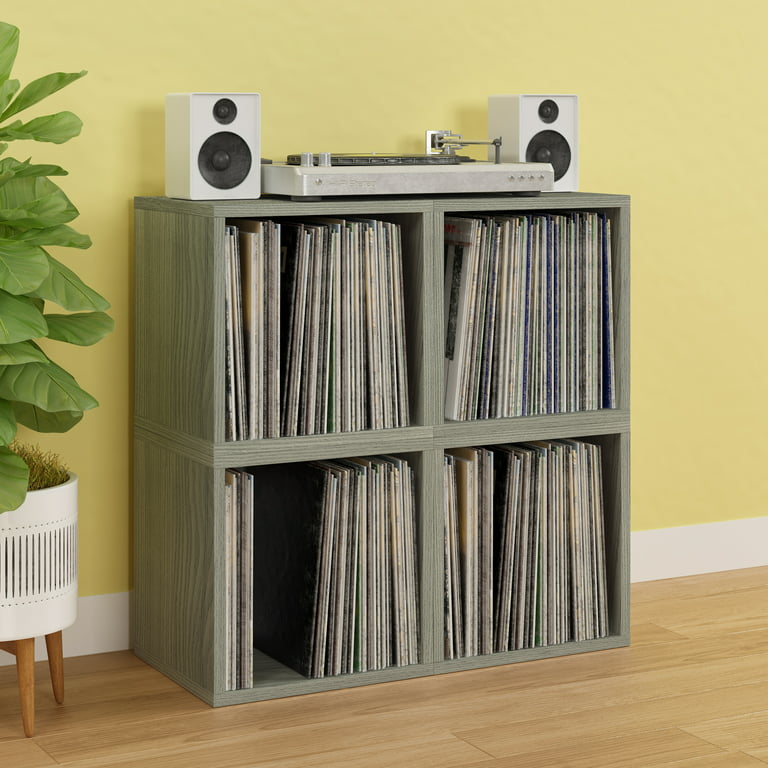 Way Basics | Vinyl Record Cube 2 Shelf, Grey