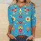 thumbnail image 2 of Camisetas Casuales de las Mujeres de Moda Impresa 3/4 Mangas Blusa Cuello Redondo para el Hogar Y Diario, 2 of 4