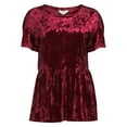 thumbnail image 5 of Time and Tru Women's Crushed Velvet Peplum Top with Short Sleeves, Sizes XS-XXXL, 5 of 5